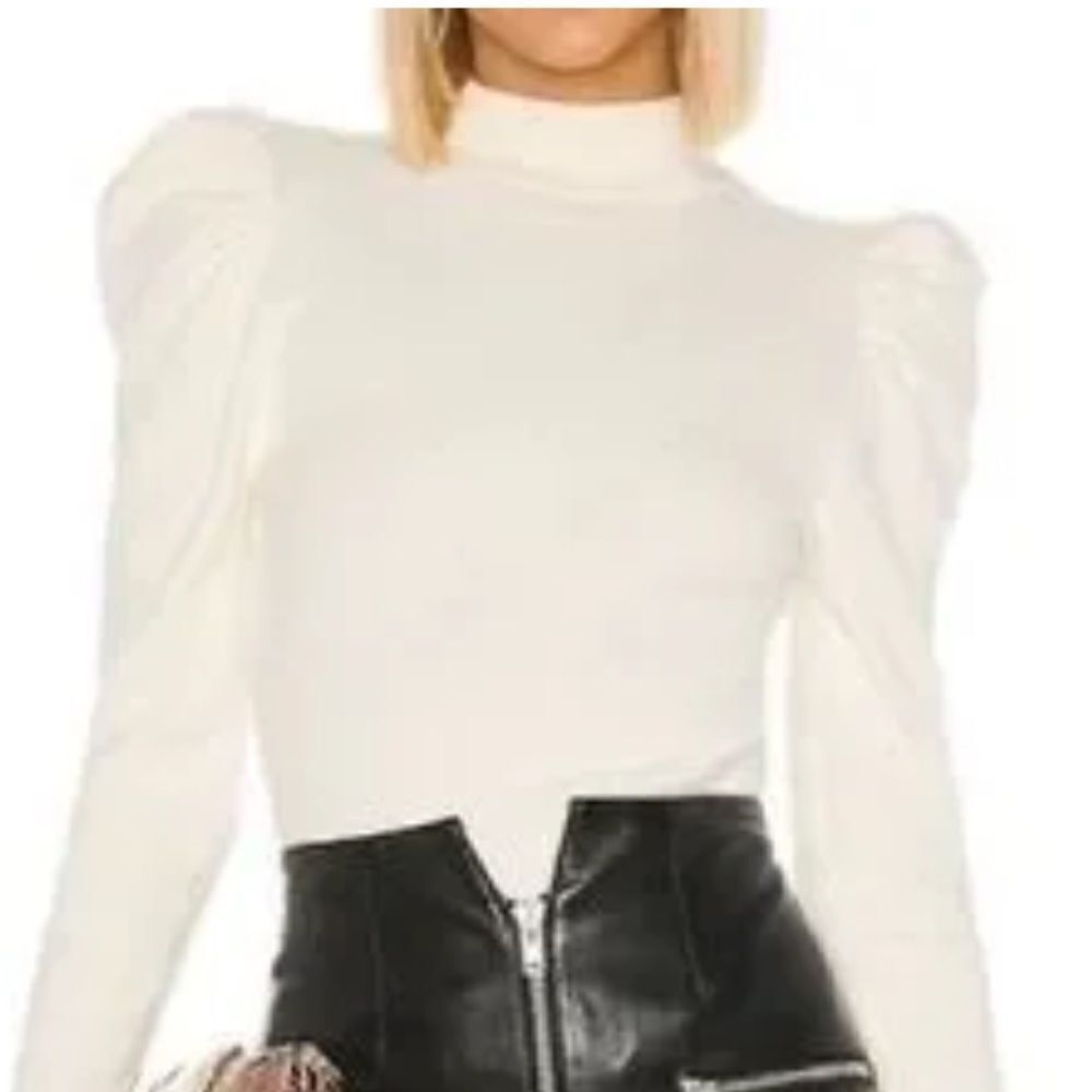 NWT LPA Marie Sweater Open Back Puff Sleeves in Cream Revolve Small